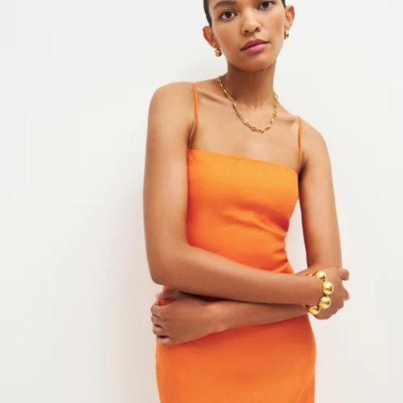 NWOT Reformation Frankie Linen Dress in Citrus Orange Maxi - Picture 4 of 7